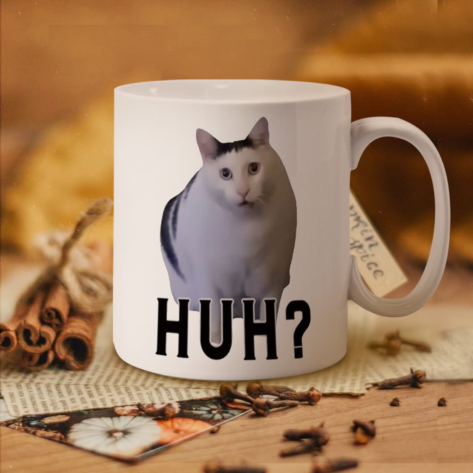 Humorous HUH? Cat Ceramic Mug