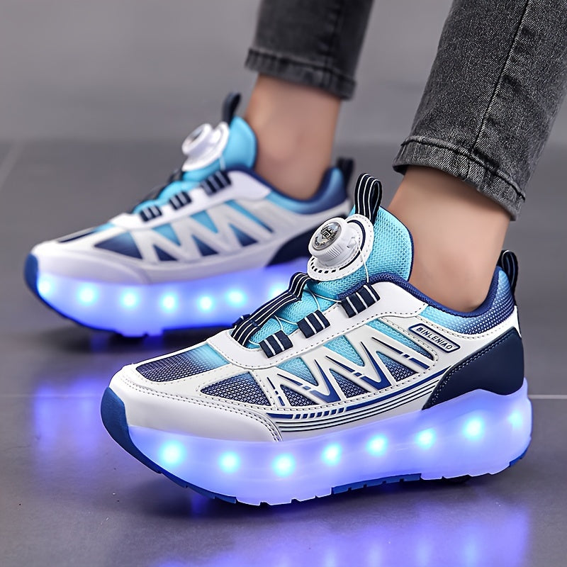Kids LED Light Up Skateboard Shoes with 8 Wheels