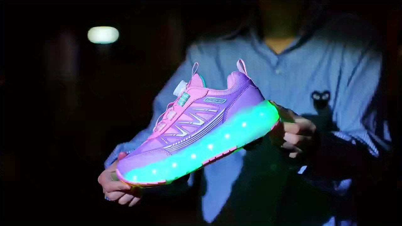 Kids LED Light Up Skateboard Shoes with 8 Wheels