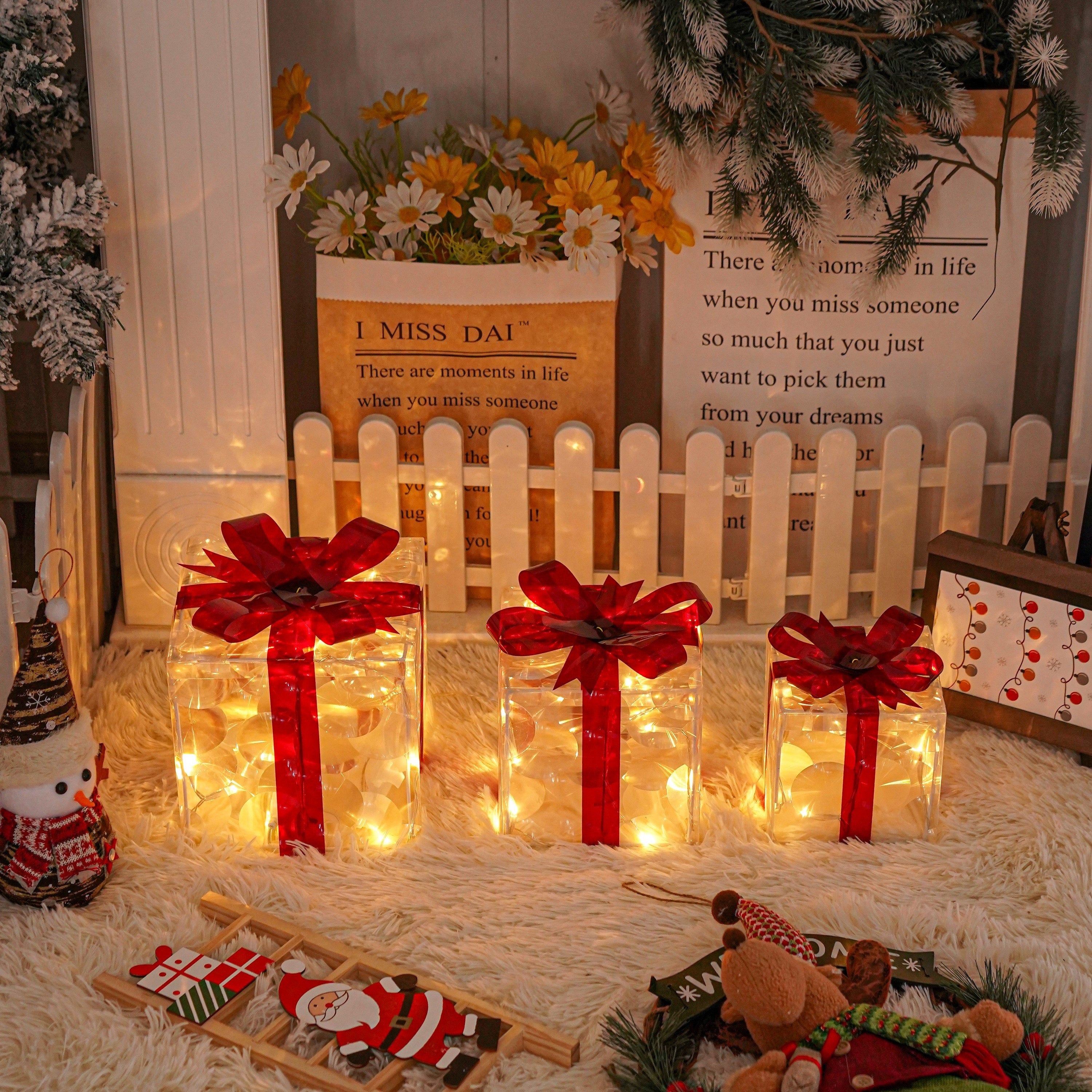 Set of 3 Lit Christmas Gift Boxes