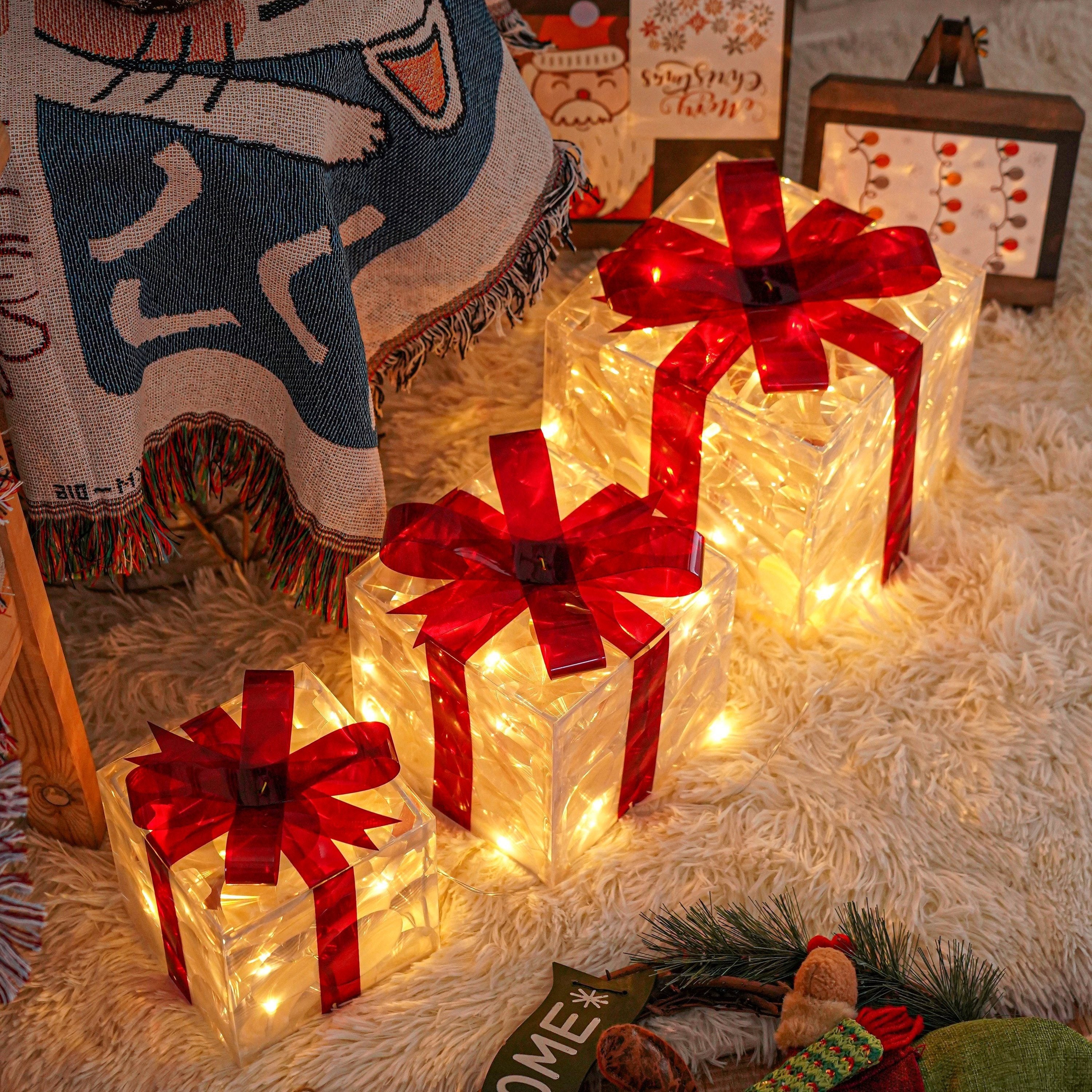 Set of 3 Lit Christmas Gift Boxes