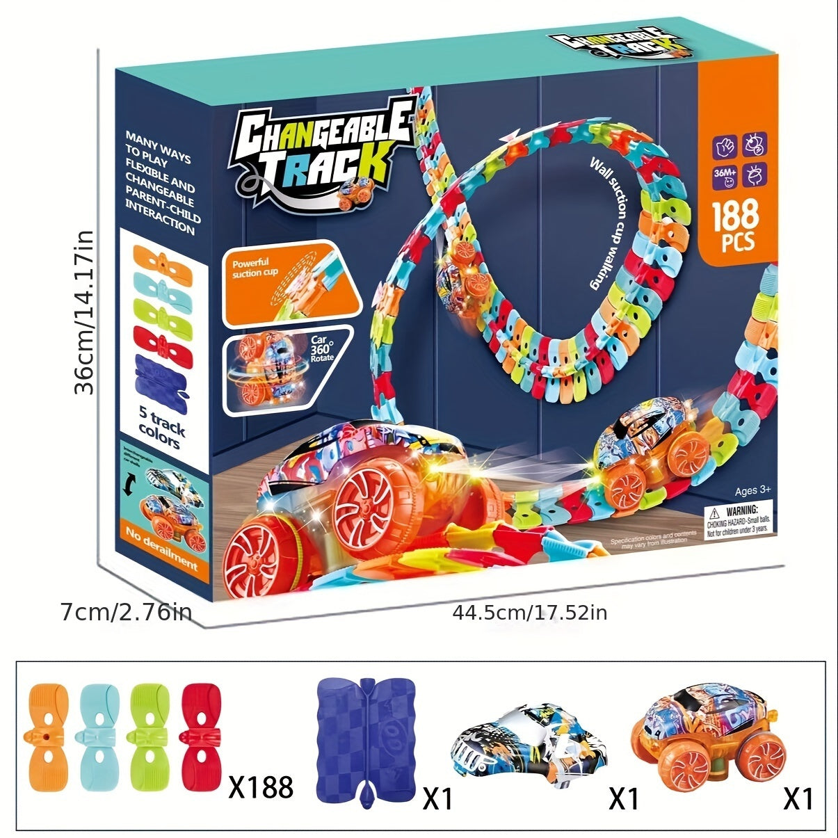 Colorful Light-Up Hangable Race Track with Electric Rail Cars