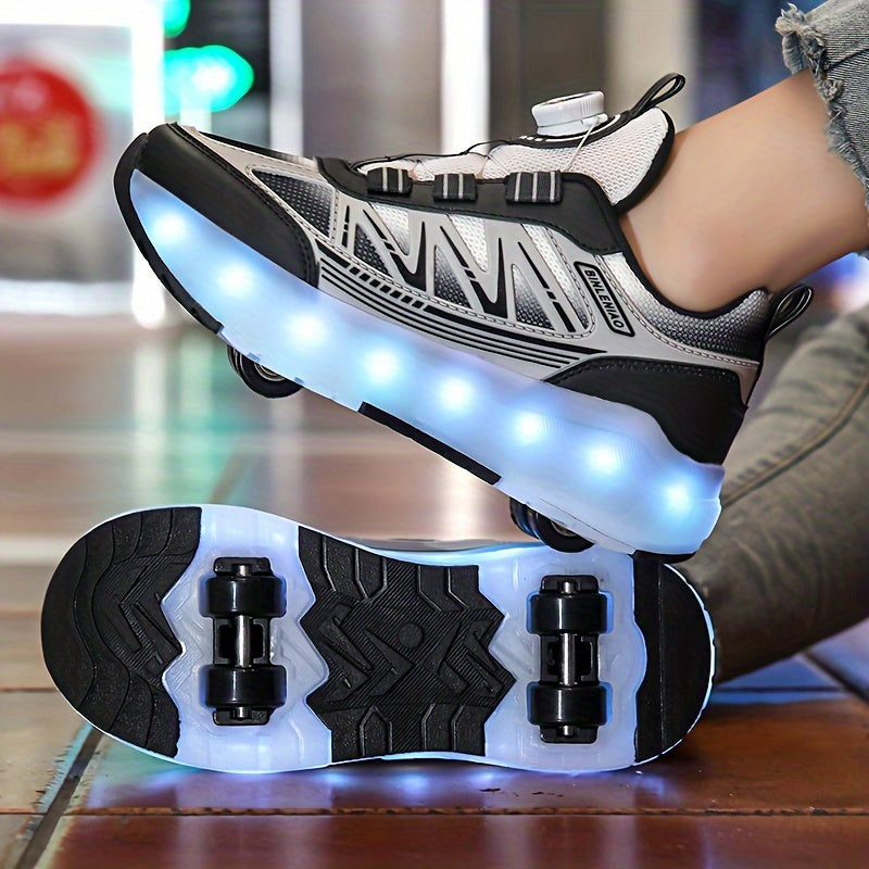 Kids LED Light Up Skateboard Shoes with 8 Wheels