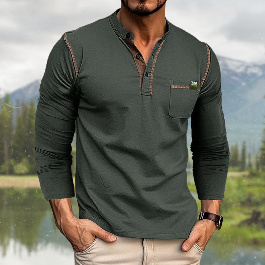 Lennart Long Sleeve Polo Shirt with Henley Collar for Men