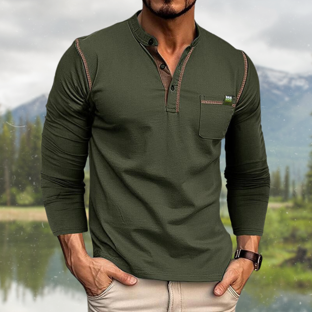 Lennart Long Sleeve Polo Shirt with Henley Collar for Men
