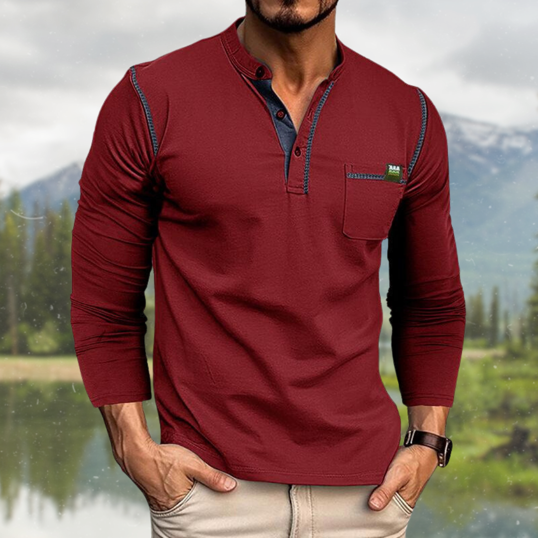 Lennart Long Sleeve Polo Shirt with Henley Collar for Men