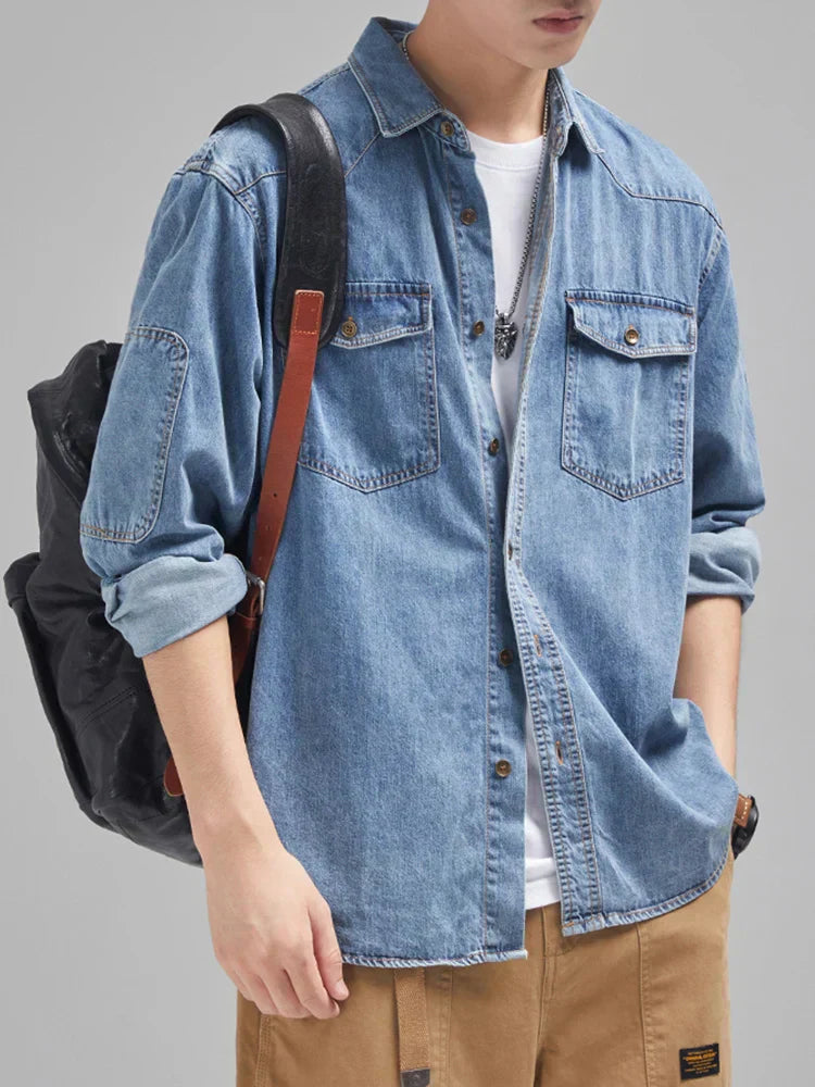 Men's Casual Button-Up Denim Shirt