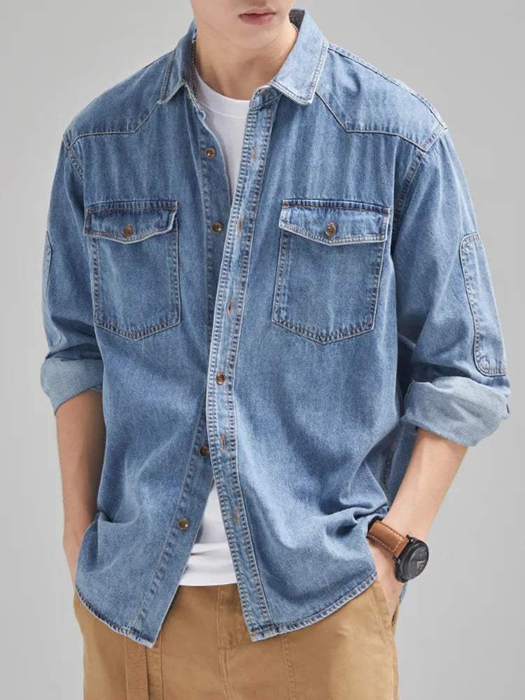 Men's Casual Button-Up Denim Shirt
