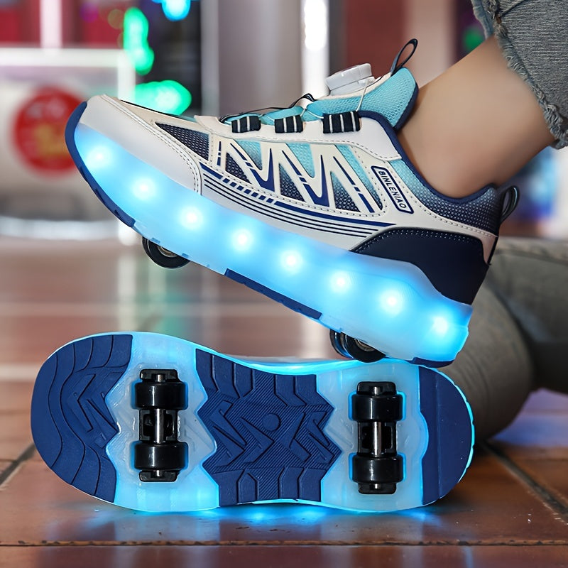 Kids' Skateboard Shoes with LED Lights and Removable Roller Skates