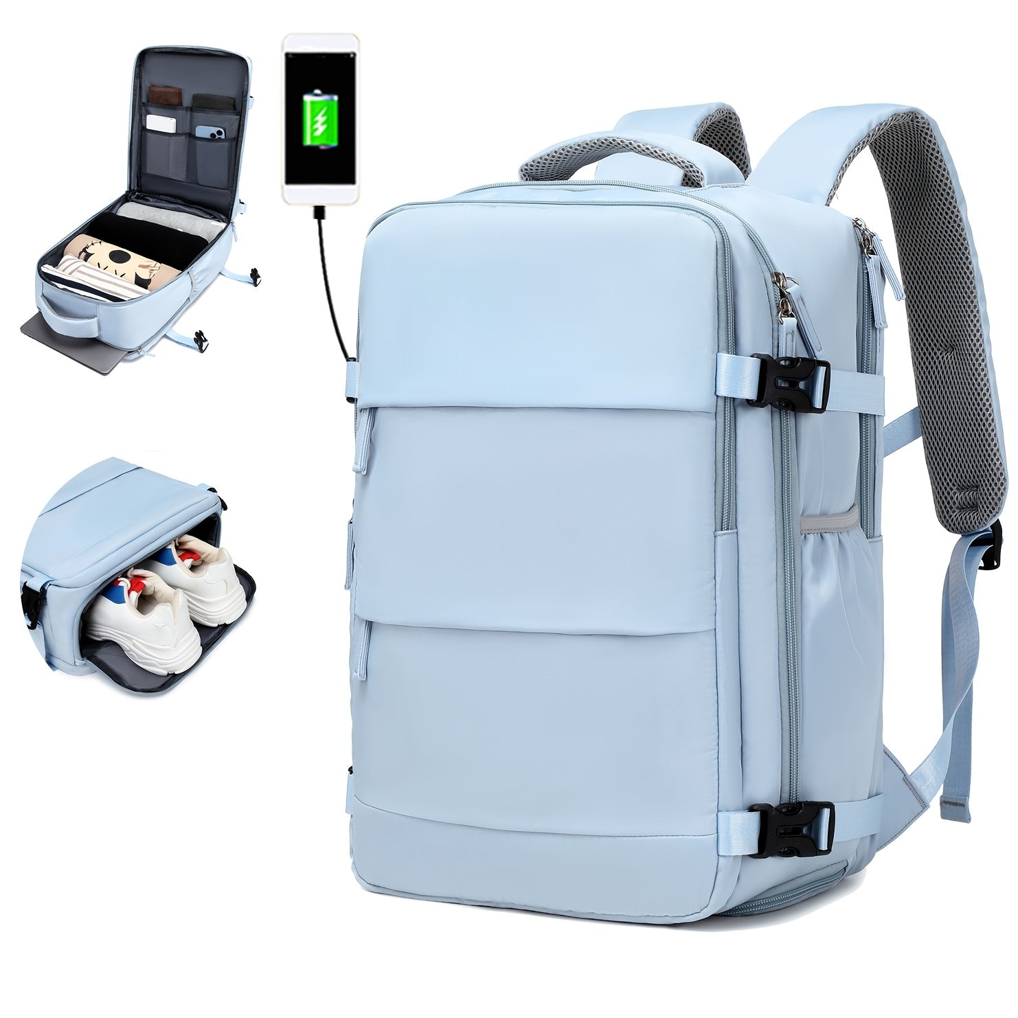 Travel Backpack with Shoe Compartment, Laptop Compartment, and Adjustable Straps