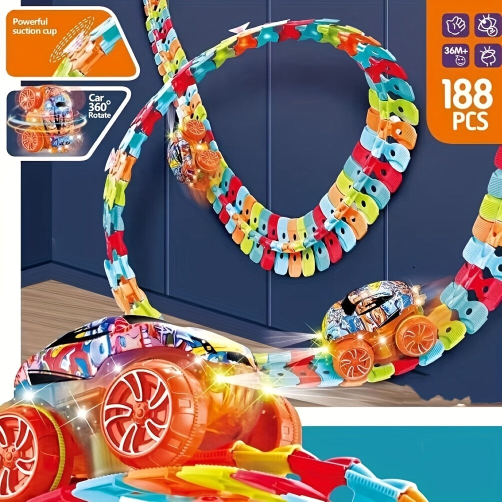 Colorful Light-Up Hangable Race Track with Electric Rail Cars