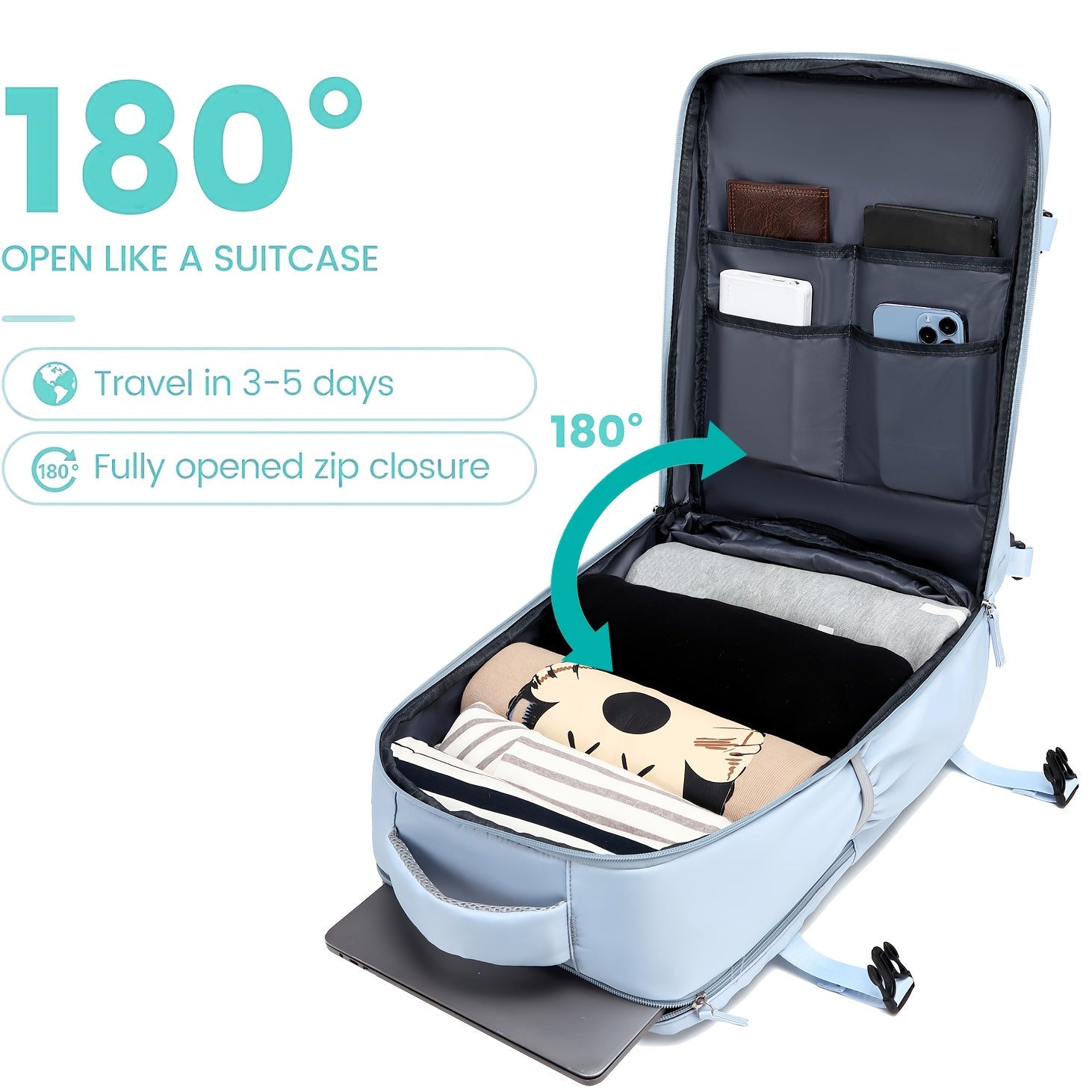 Travel Backpack with Shoe Compartment, Laptop Compartment, and Adjustable Straps