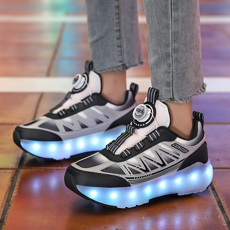 Kids LED Light Up Skateboard Shoes with 8 Wheels