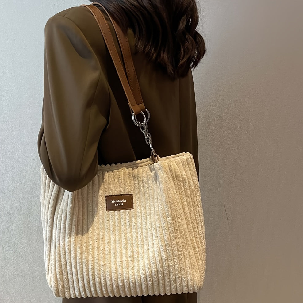 Stylische Damen Schultertasche im Cord-Look