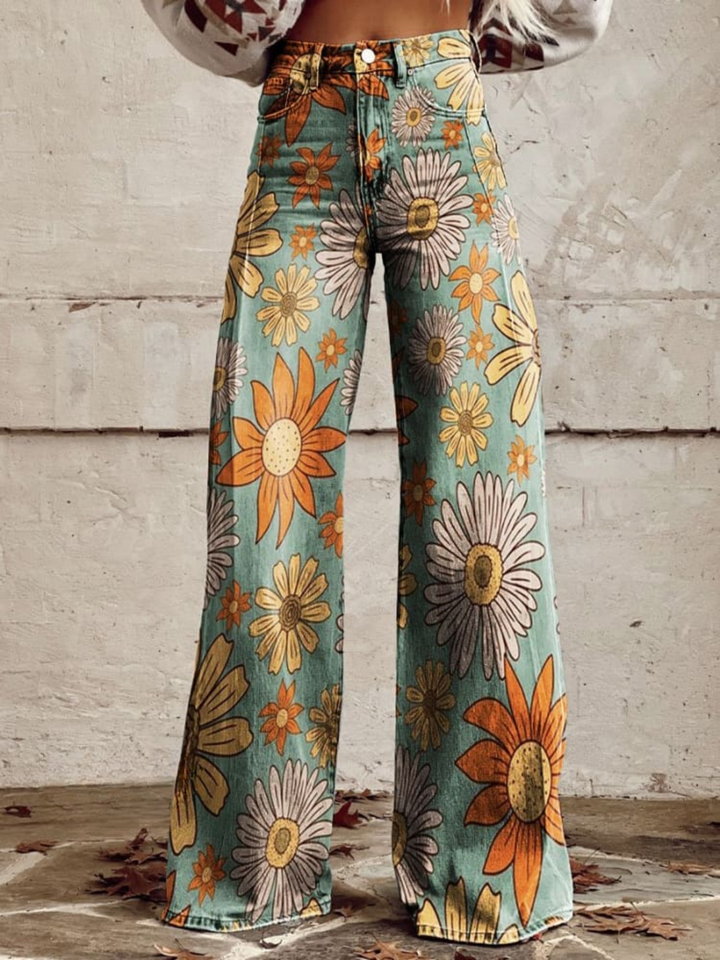 Vintage Floral Damen Schlaghose
