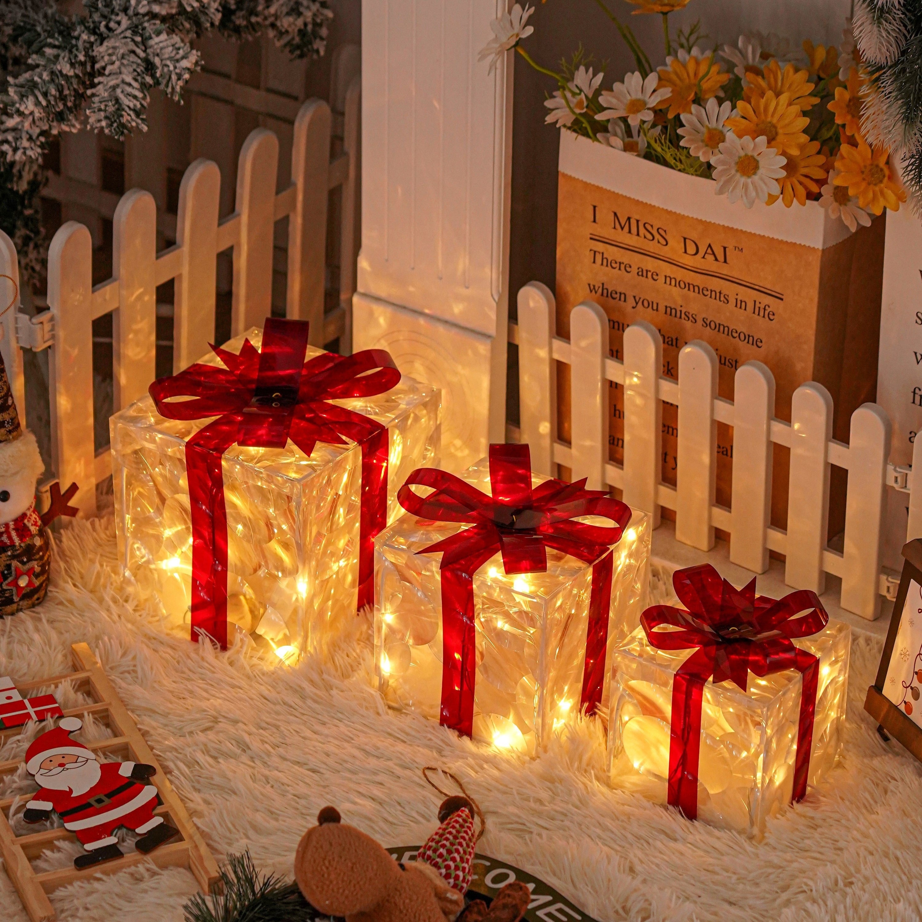 Set of 3 Lit Christmas Gift Boxes