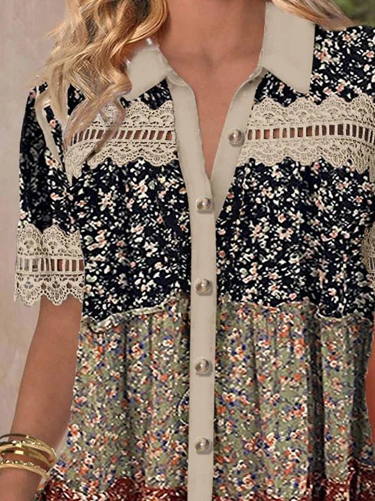 Elegante Spitzen-Bluse Damen Kurzarm