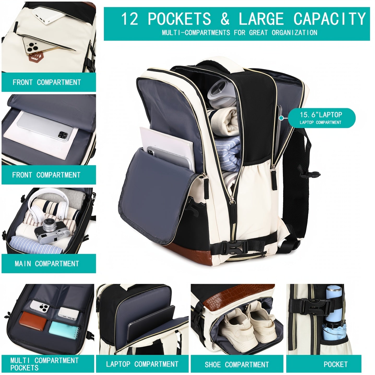 Travel Backpack with Shoe Compartment, Laptop Compartment, and Adjustable Straps