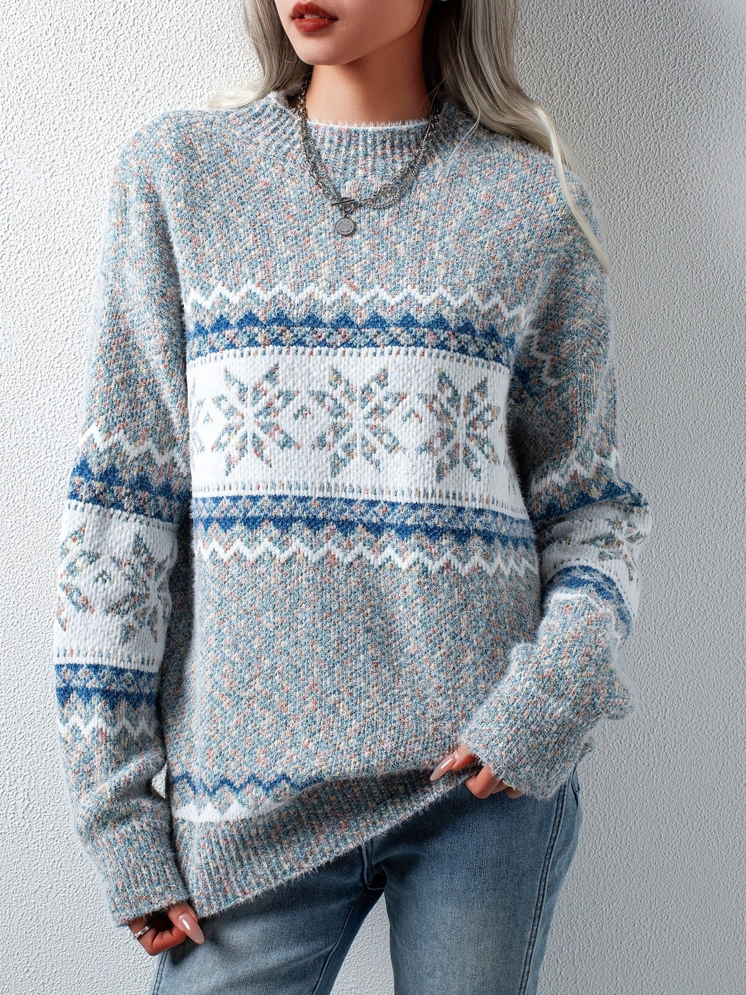 Gemütlicher Damen-Pullover mit Schneeflocken-Muster