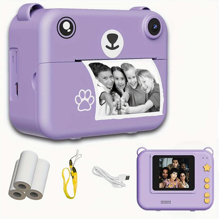 Instant Print Digital Camera Pink Bear Design