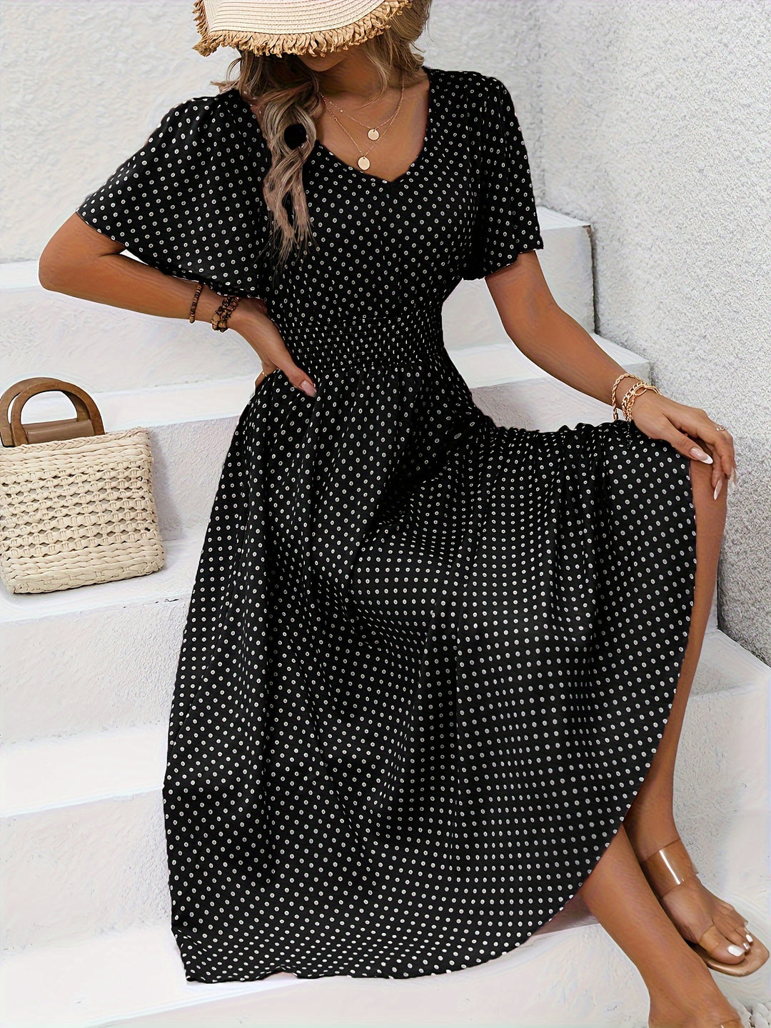 Elegantes Damen Punktekleid A-Linie