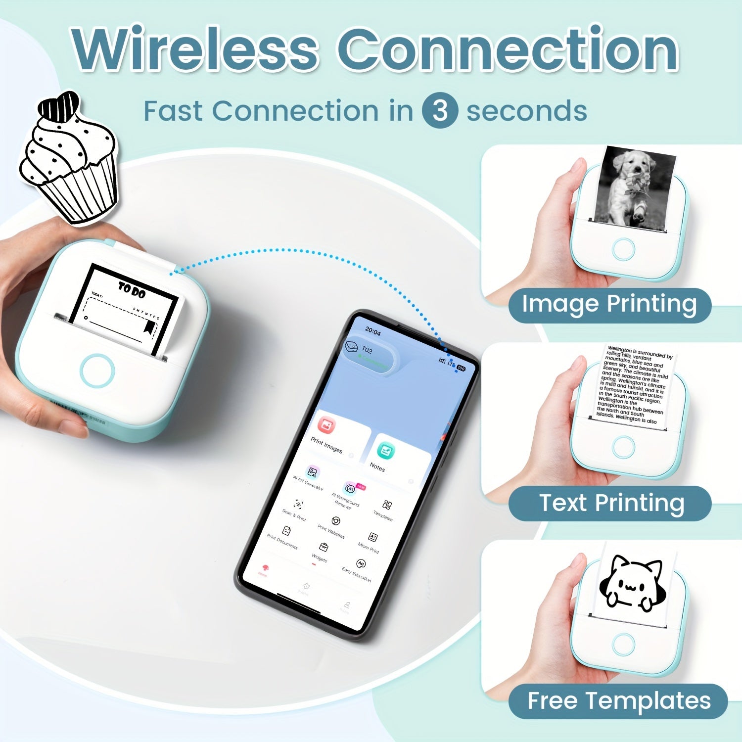 Mini Pocket Printer Wireless Label Printer for iPhone and Android