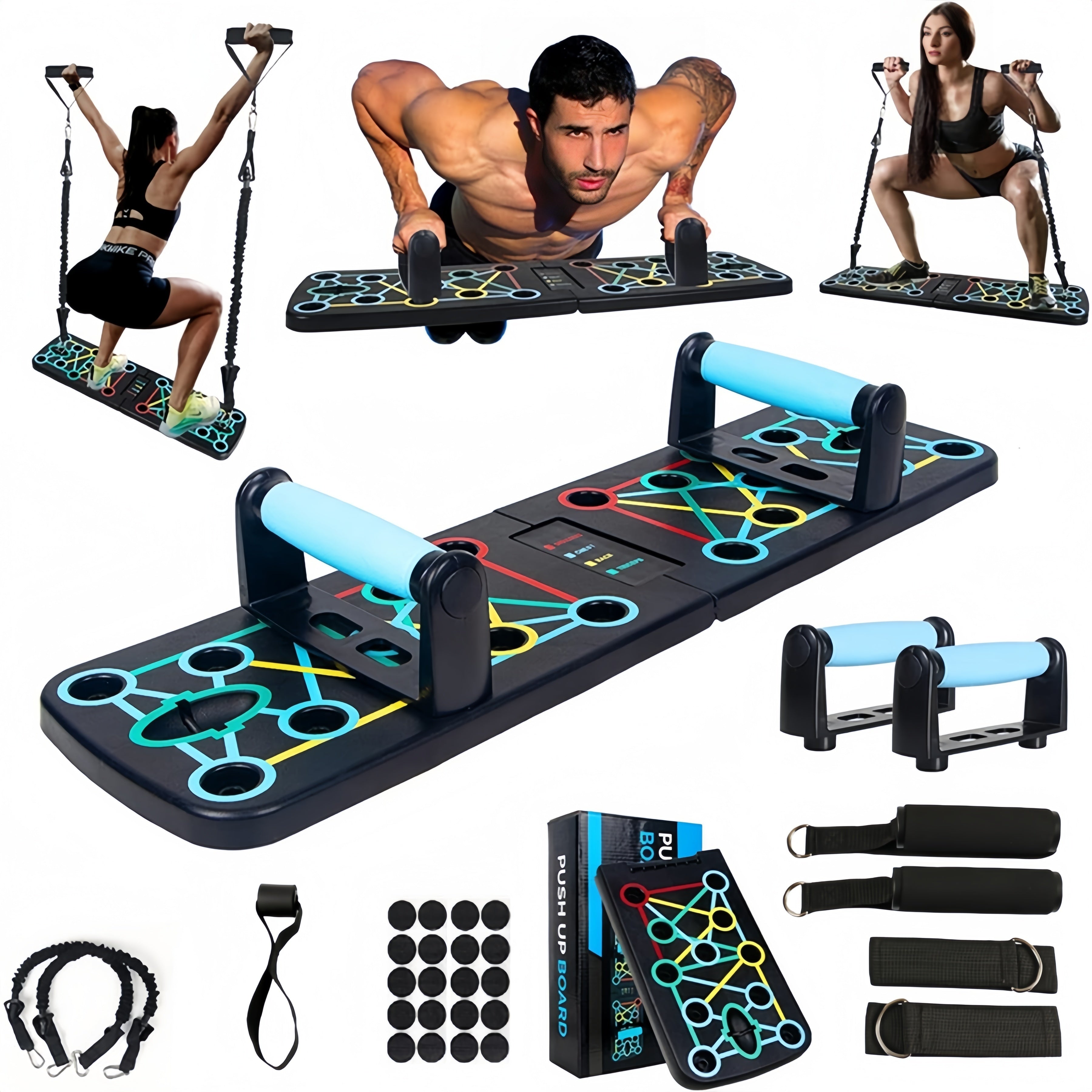 Resistance Bands Set with Foldable Portable Push-Up Bars