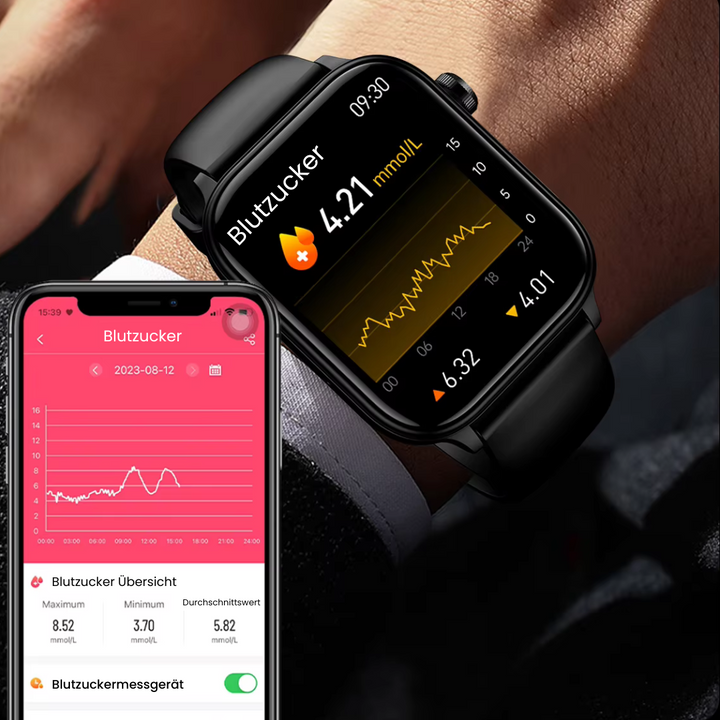 Gluco Smartwatch Damen mit Blutzucker-Monitoring &amp; SOS-Funktion