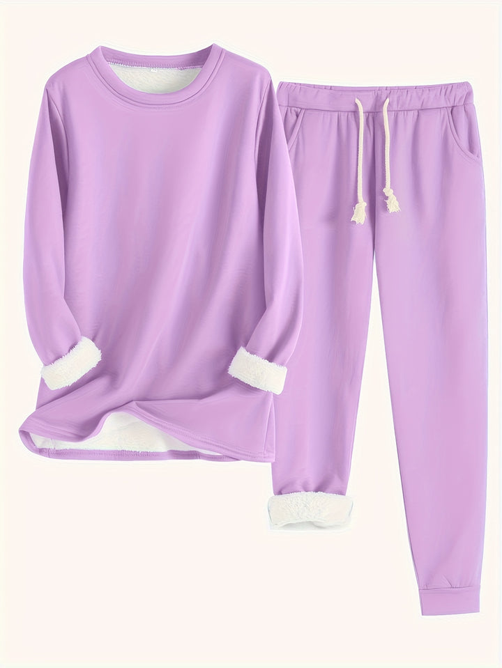 Kuschelig warmes Damen Fleece-Set zweiteilig lang