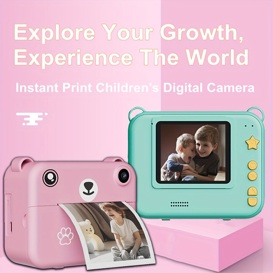 Instant Print Digital Camera Pink Bear Design