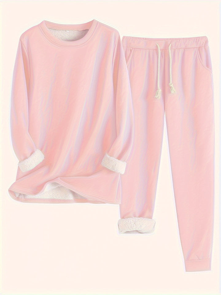 Kuschelig warmes Damen Fleece-Set zweiteilig lang