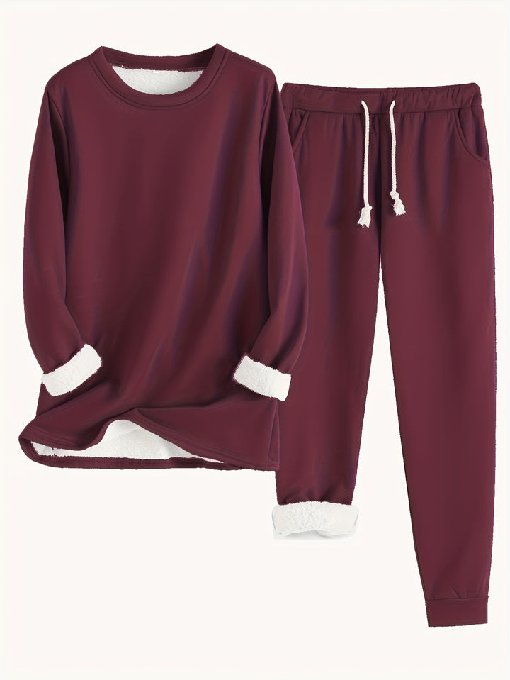 Kuschelig warmes Damen Fleece-Set zweiteilig lang