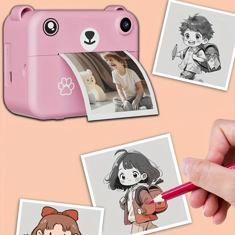 Instant Print Digital Camera Pink Bear Design
