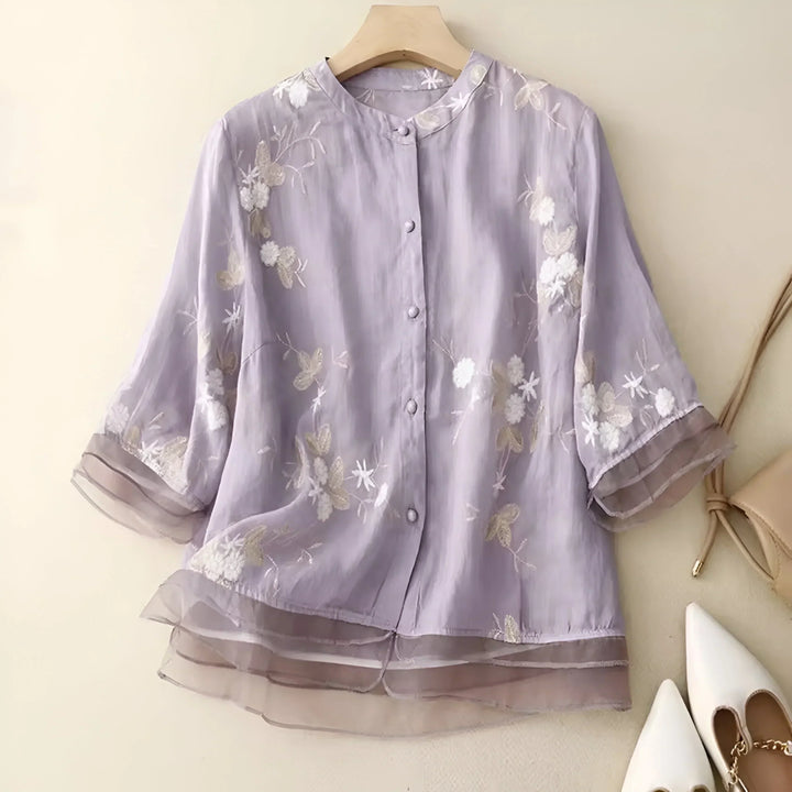 Emily Modische Damen Bluse mit Blumenmuster