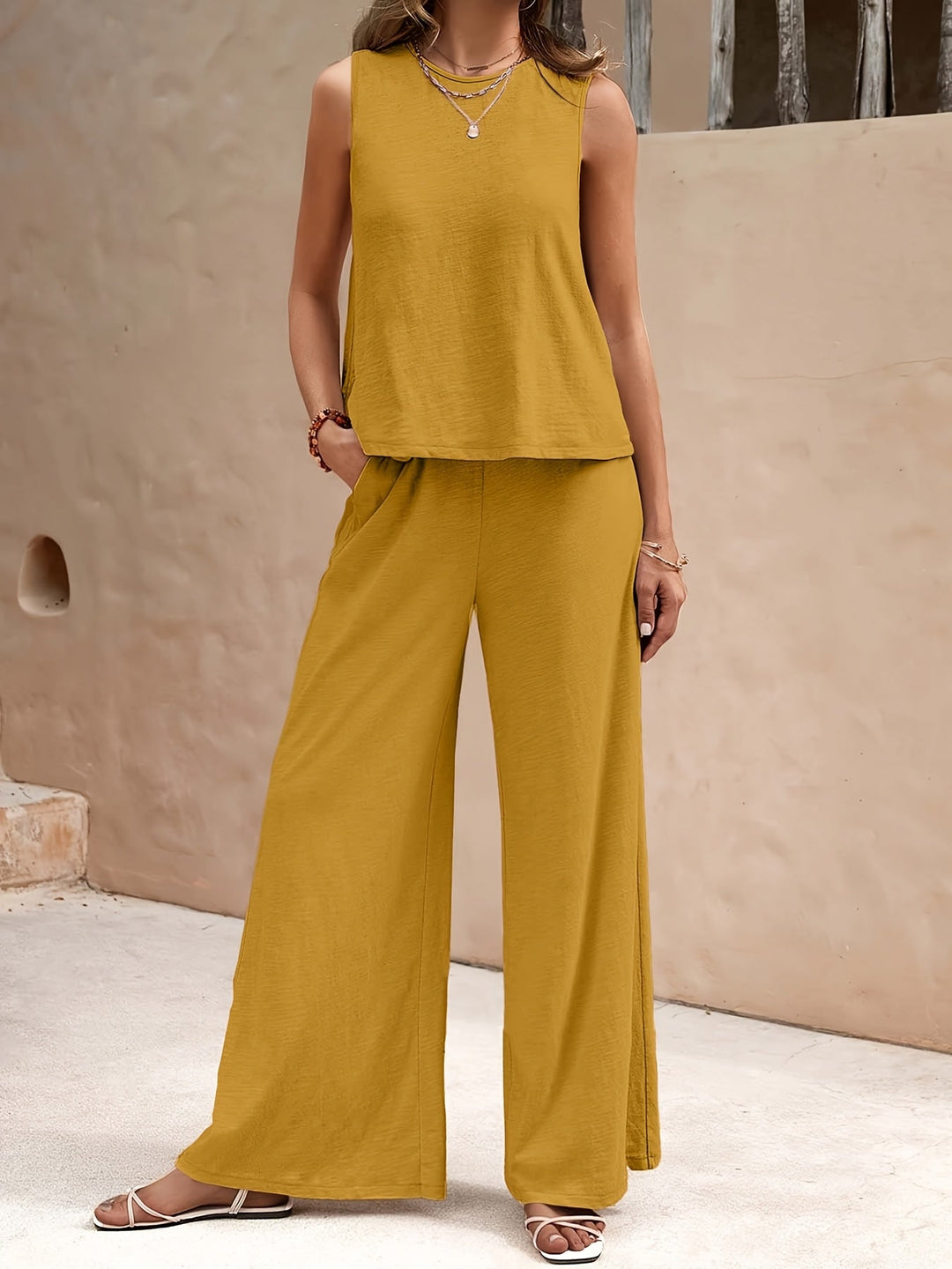 Lässiges Boho Damen Zweiteiler Set mit Weithose