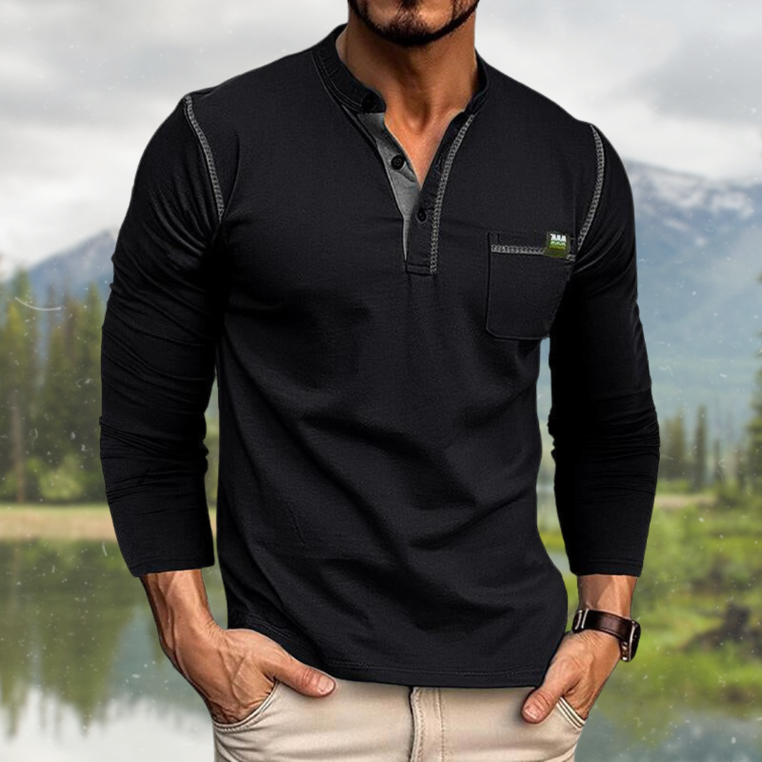 Lennart Long Sleeve Polo Shirt with Henley Collar for Men