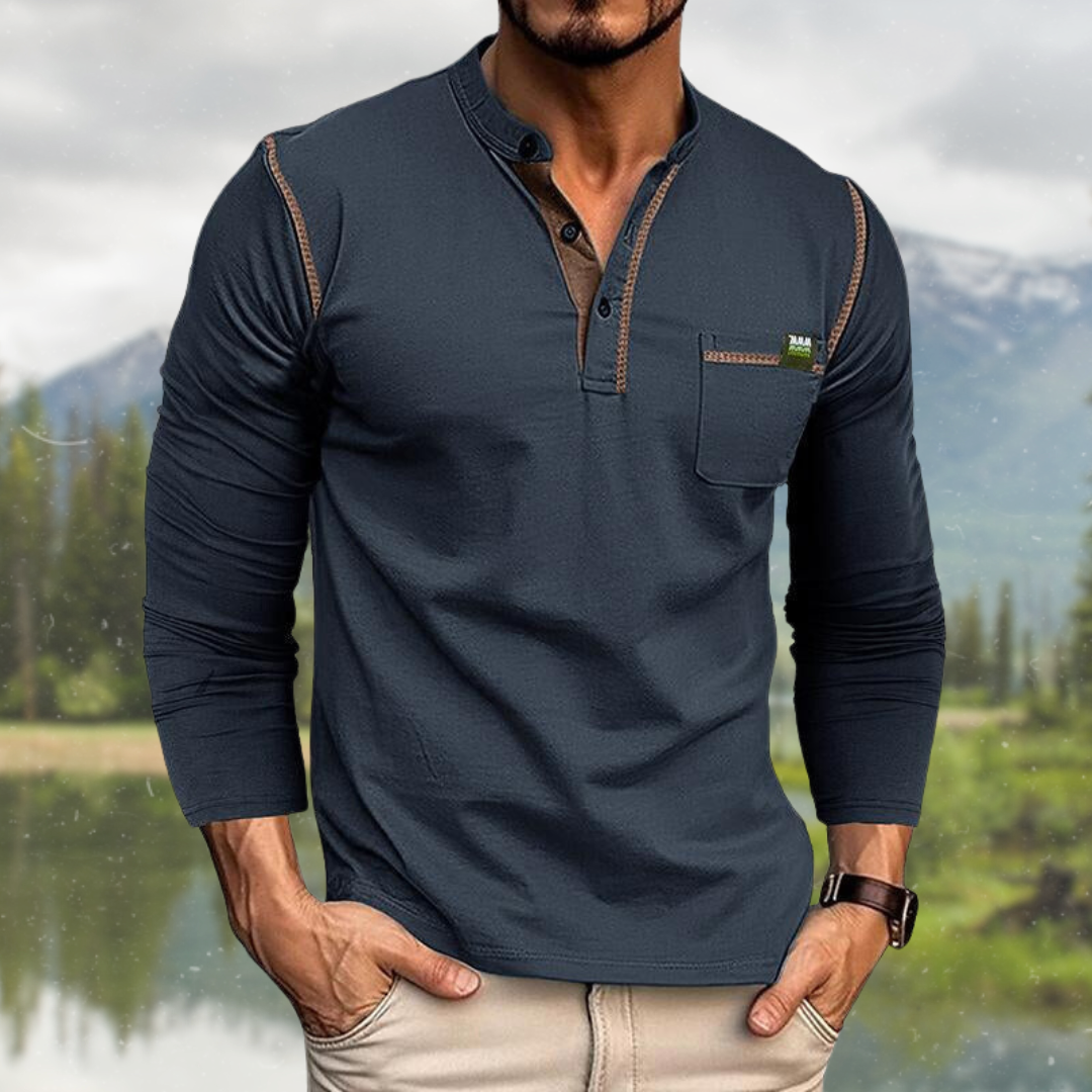 Lennart Long Sleeve Polo Shirt with Henley Collar for Men
