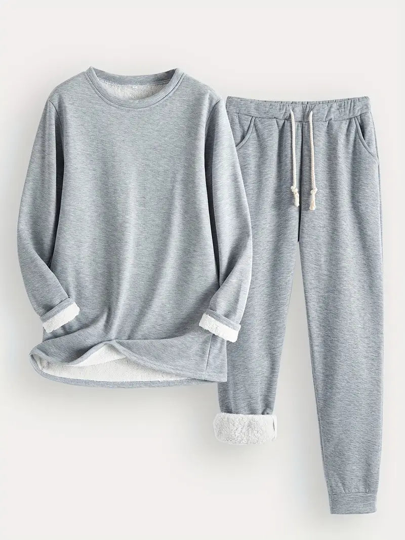 Kuschelig warmes Damen Fleece-Set zweiteilig lang