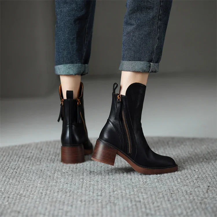 Klassische Leder Damen Stiefeletten