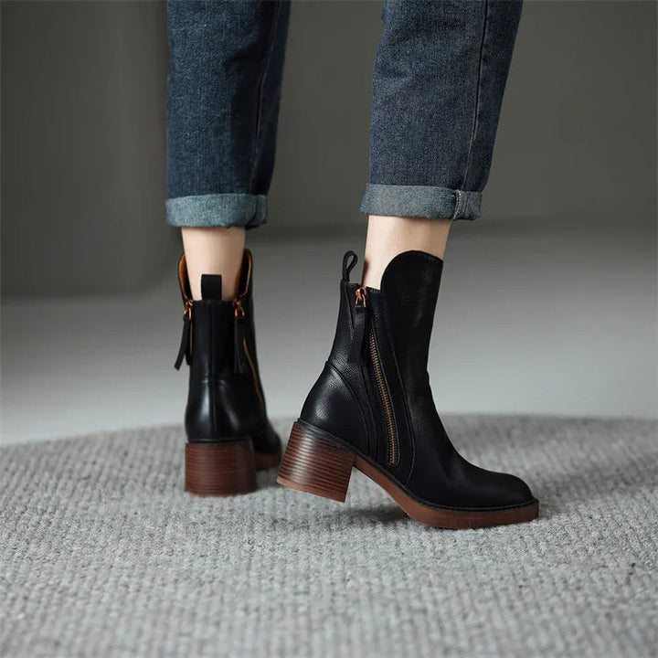 Klassische Leder Damen Stiefeletten