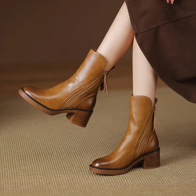 Klassische Leder Damen Stiefeletten