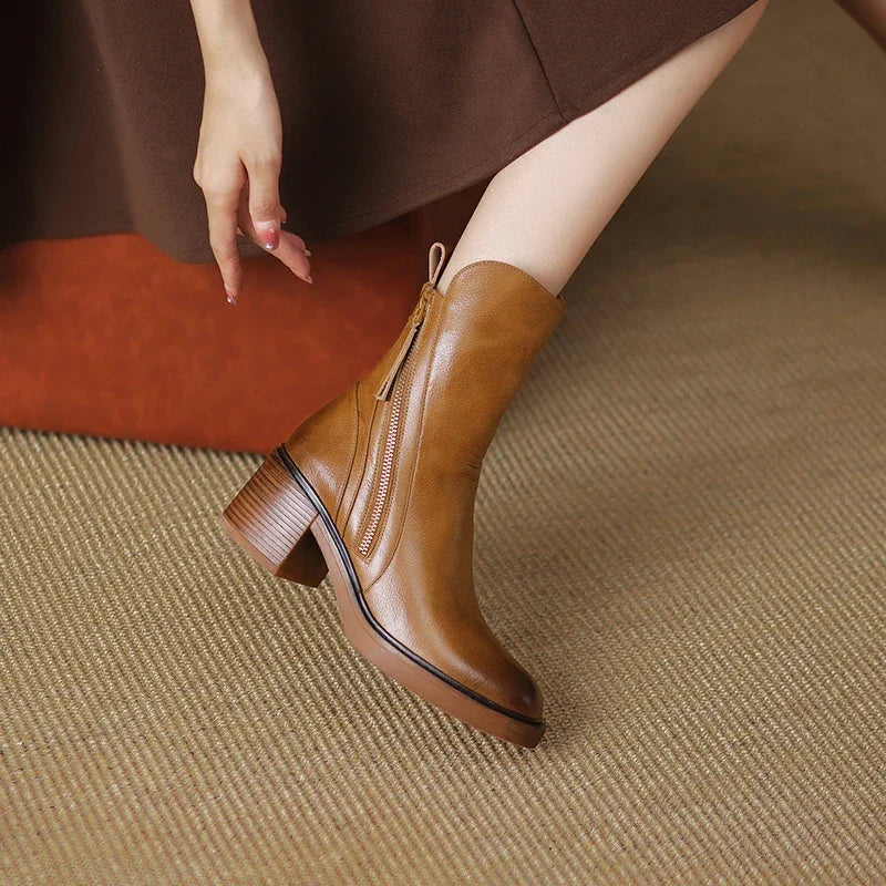 Klassische Leder Damen Stiefeletten