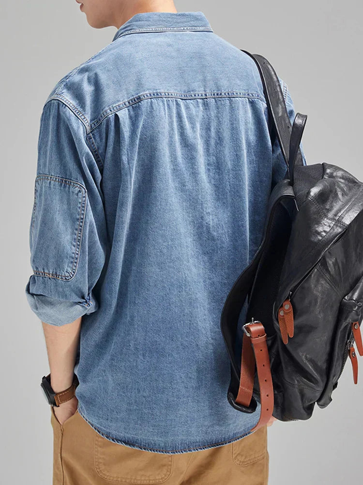 Men's Casual Button-Up Denim Shirt