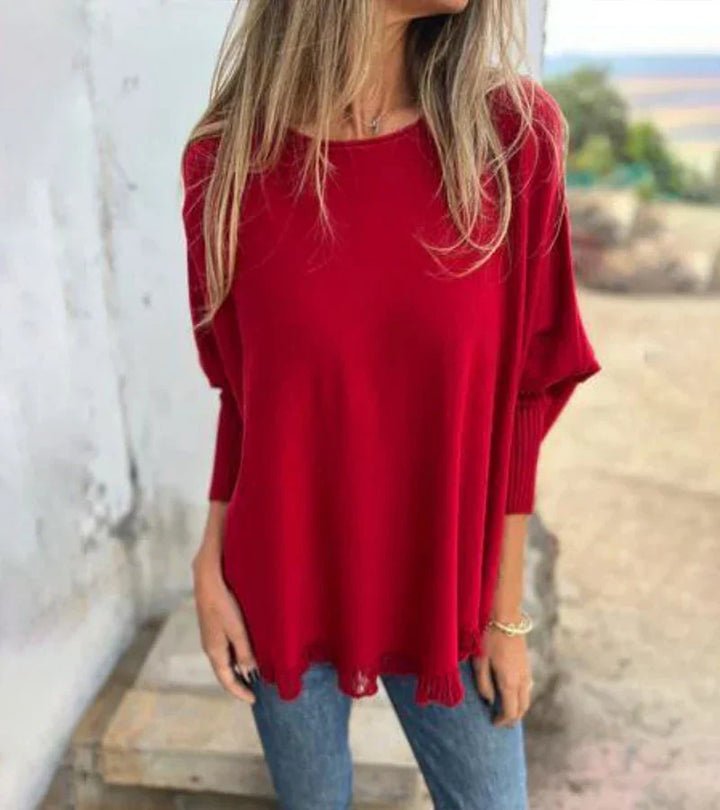 Trendiger Fransen-Pullover Damen Strickpulli