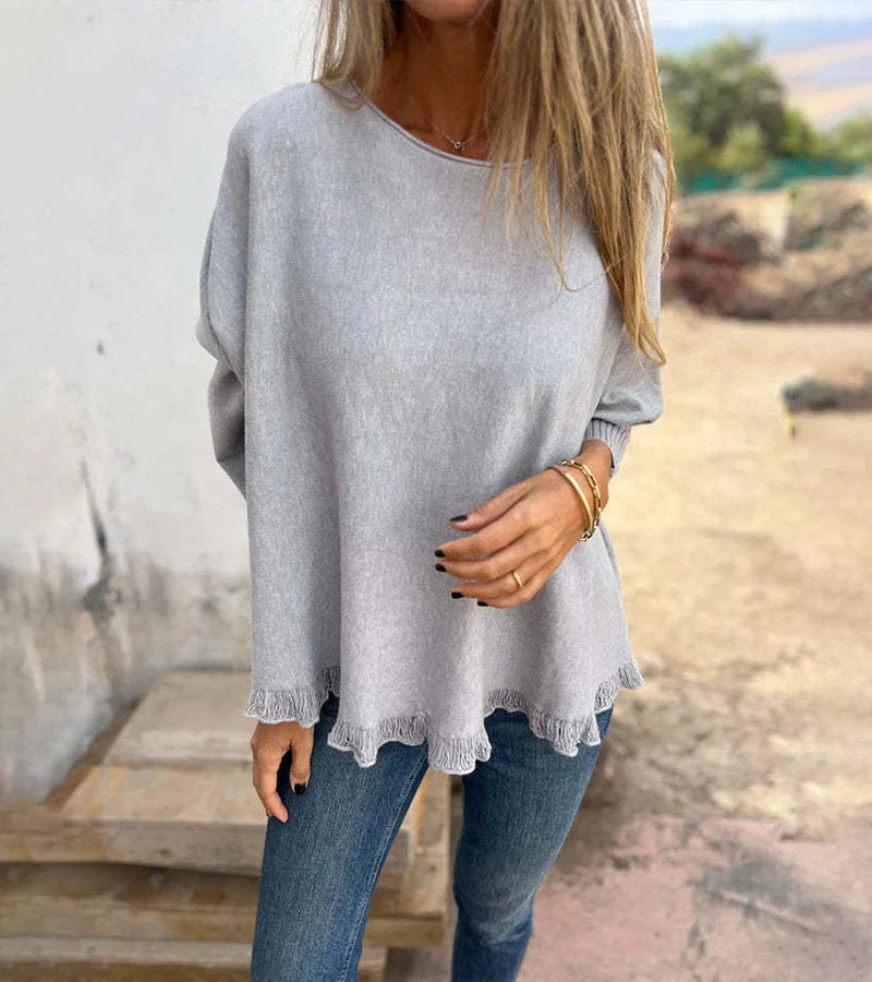Trendiger Fransen-Pullover Damen Strickpulli