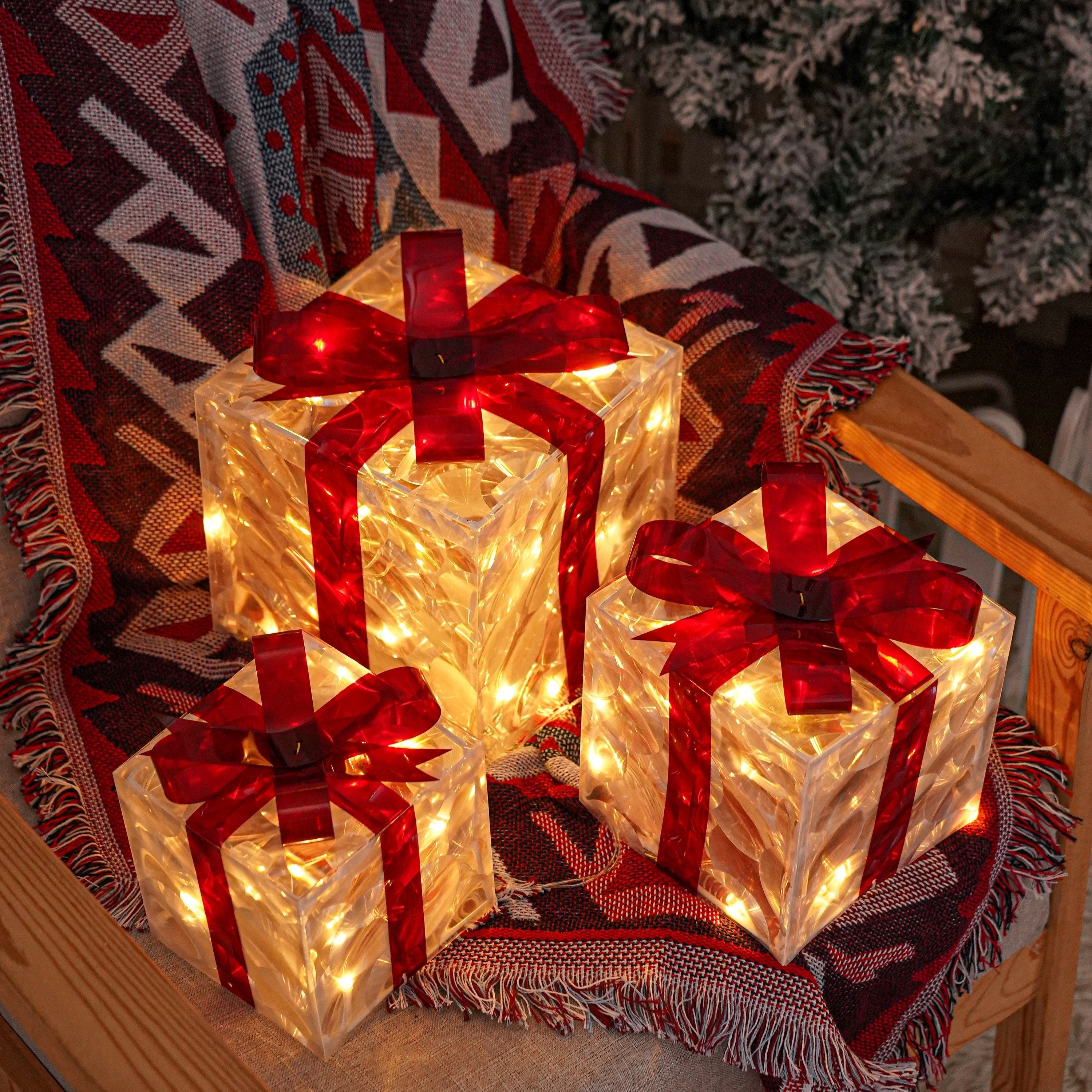 Set of 3 Lit Christmas Gift Boxes