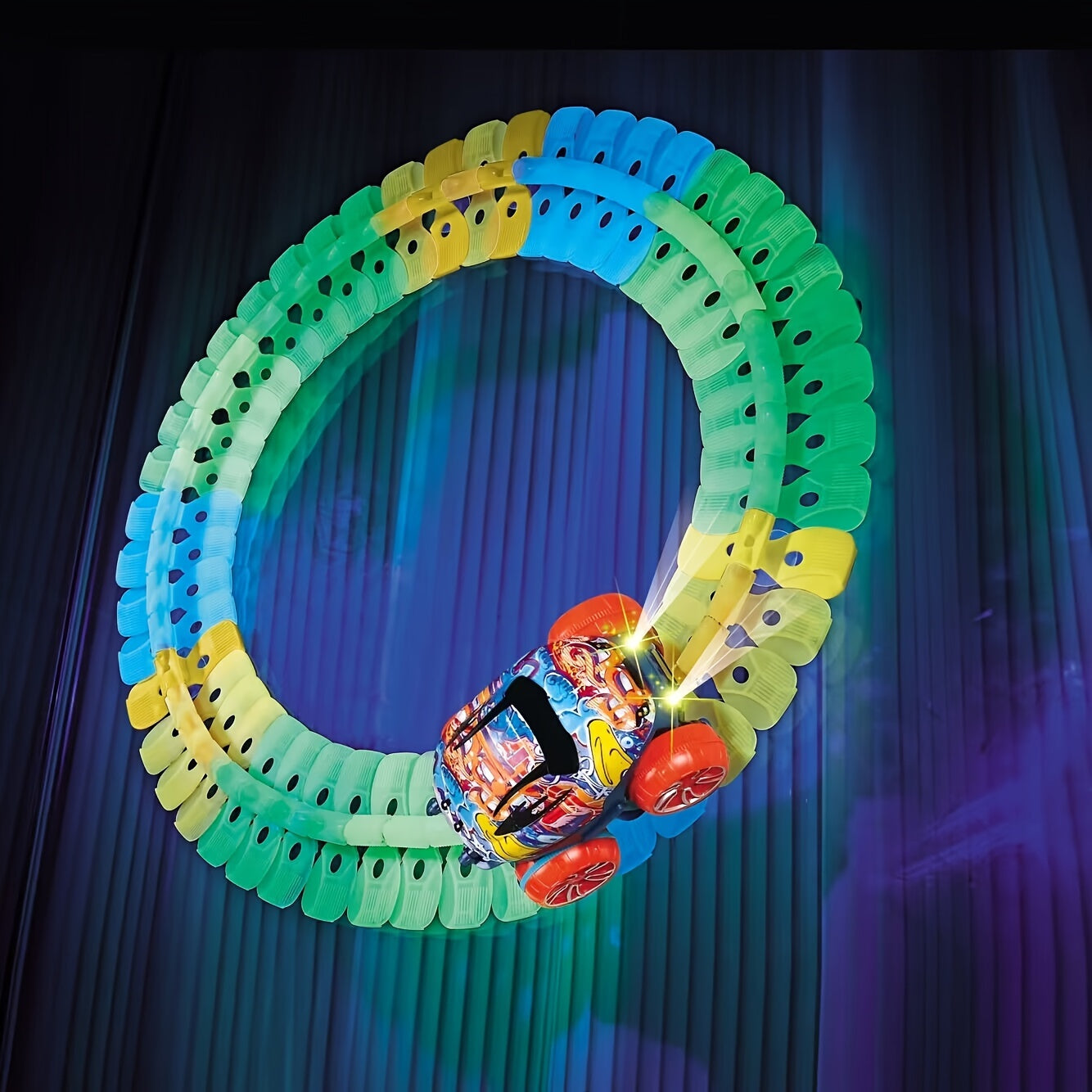 Colorful Light-Up Hangable Race Track with Electric Rail Cars