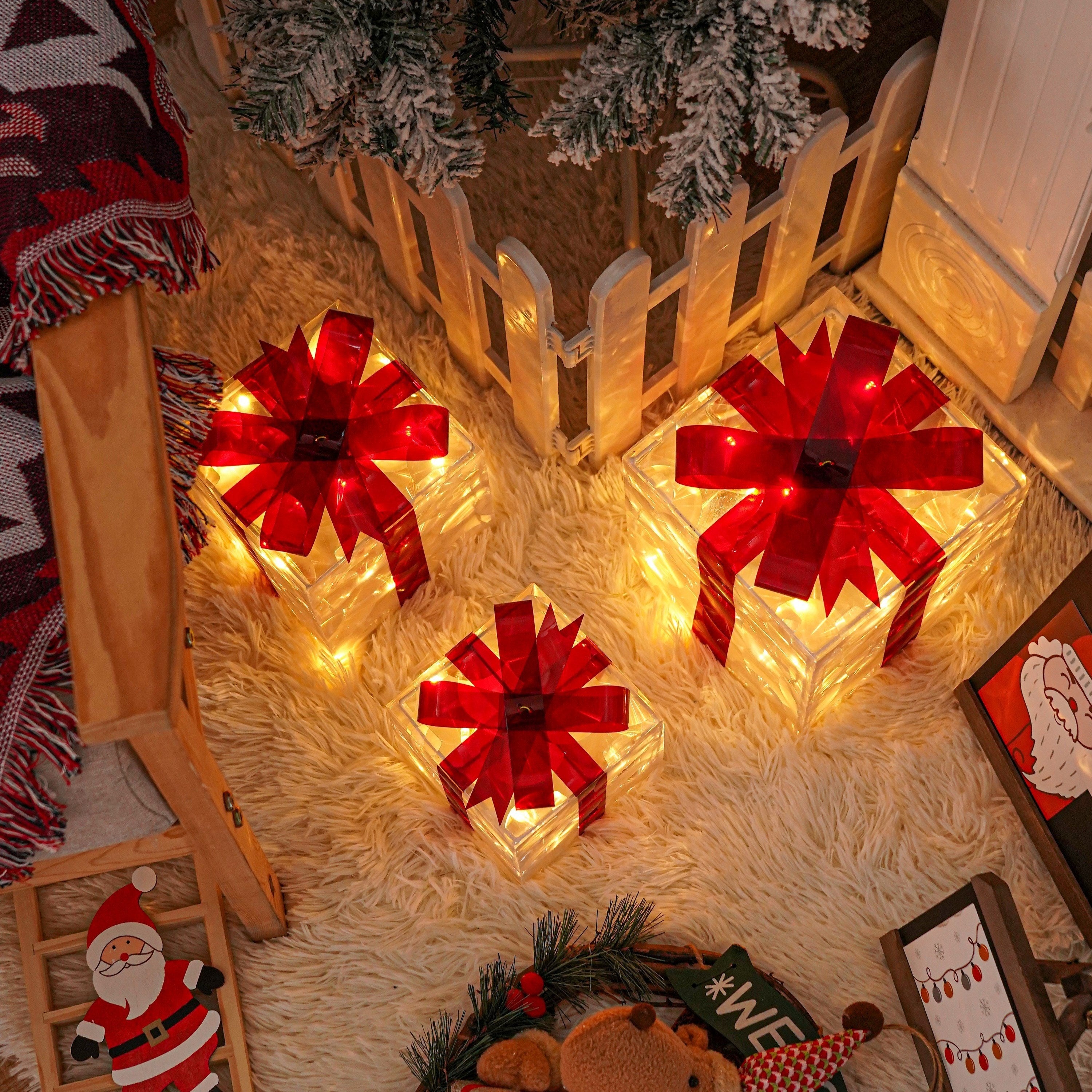 Set of 3 Lit Christmas Gift Boxes