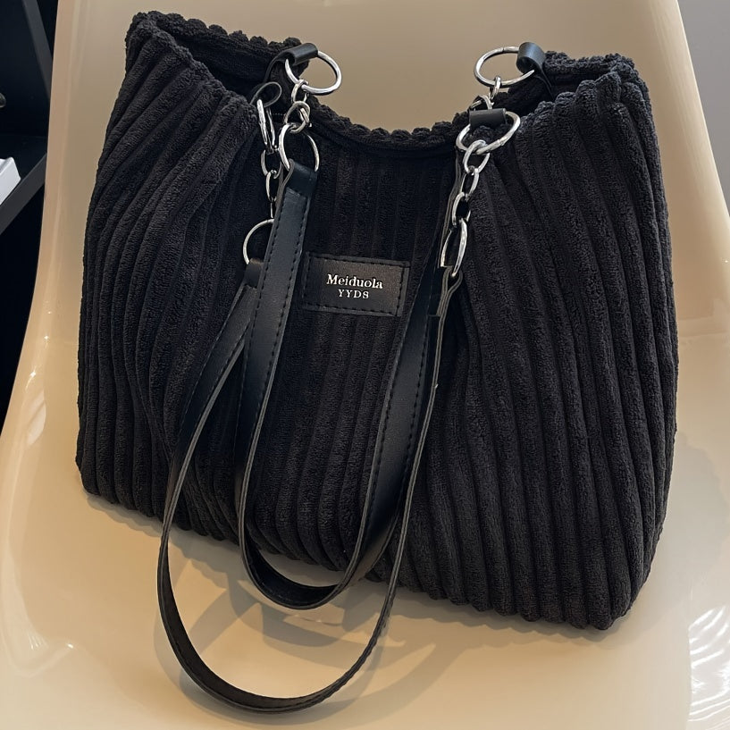 Stylische Damen Schultertasche im Cord-Look