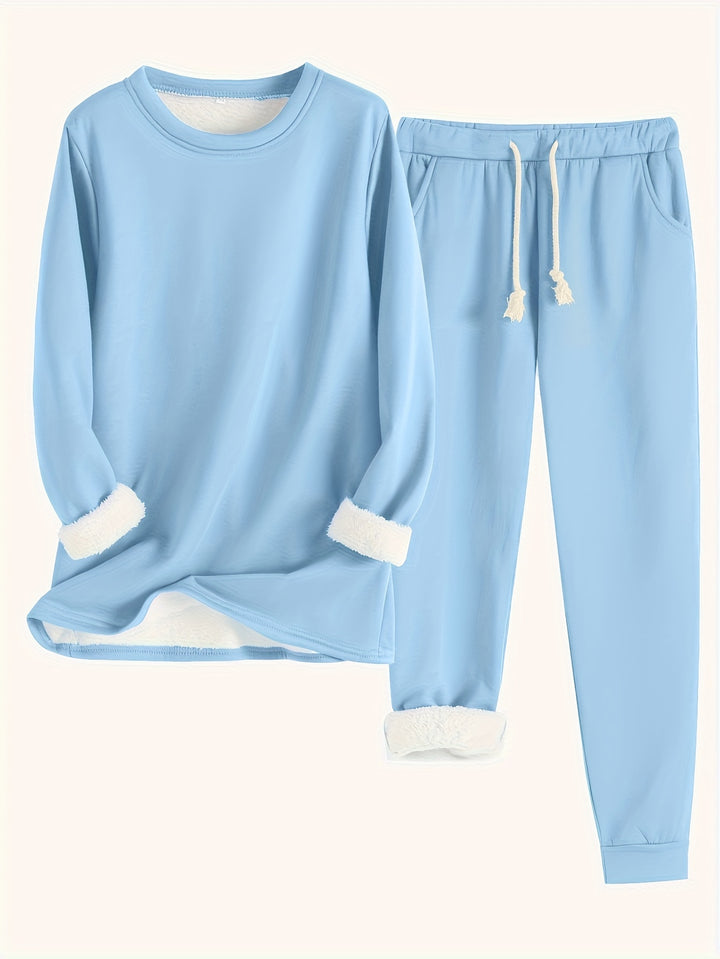 Kuschelig warmes Damen Fleece-Set zweiteilig lang
